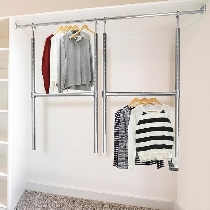 Simple Houseware Adjustable Closet Hanging Rod, Chrome - 2 Pack