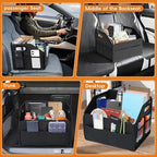 Car Storage Organizer Reinforced Dividable Leather Car Caddy Basket for Front Seat Floor Back Sturdy Frosted Handle 8 Compartments
