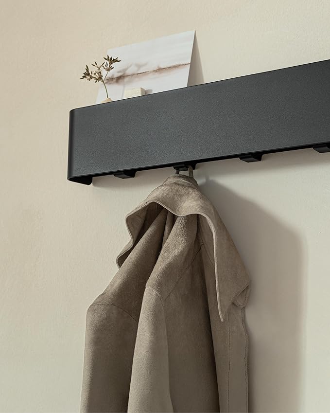 Kazai.® Coat Rack Wall Mount with Shelf 'Tone' | Modern Design Coat Hanger with Hidden Hooks and Storage | Hat Rack with Shel