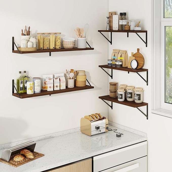 Shelves for Wall, Floating Bookshelves with Brackets, 36 inch Floating Shelves Set of 3, Wall Shelf for Kitchen, Bathroom, Be