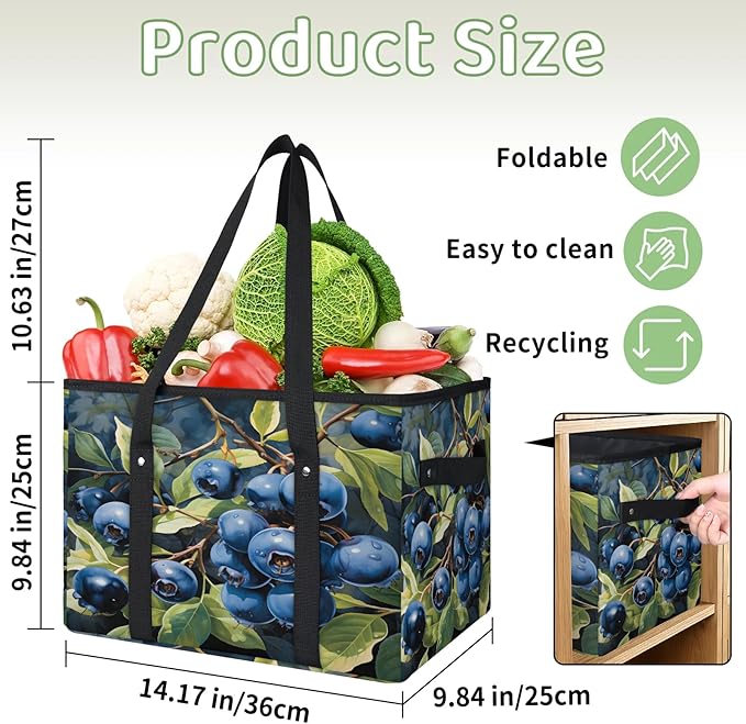 Reusable Grocery Bags Heavy Duty Shopping Bags Foldable Large Tote Bags with Long Handles & Hard Bottom
