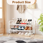 Shoe Rack 2 Tier, Closet Shoe Organizer Shelf Stackble, Heavy Duty Metal, White