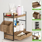 2-Tier Bathroom Counter Organizer with Drawer and Basket, Wood Countertop Organizer for Storage, Skincare Organizers for Vani