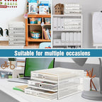 Zhanmai 2 Pack White Desk Organizer with Drawer Total Wire Mesh Storage Tray Multifunctional Paper Sorter File Stand for Home