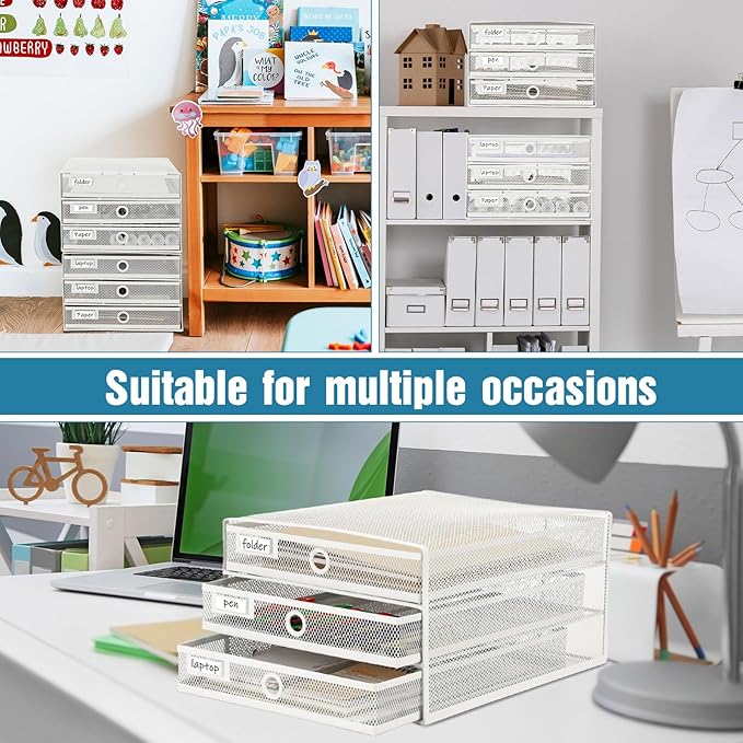 Zhanmai 2 Pack White Desk Organizer with Drawer Total Wire Mesh Storage Tray Multifunctional Paper Sorter File Stand for Home