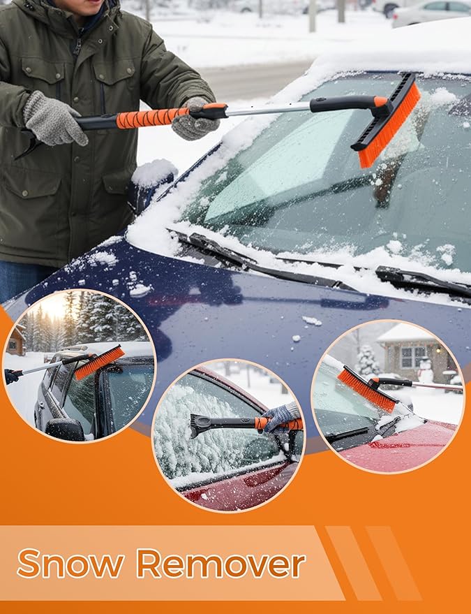 BFONS 41" Ice Scrapers for Car Windshieldand Extendable Snow Brush with Foam Grip and 360° Pivoting Brush Head for Christmas Car Auto Truck SUV