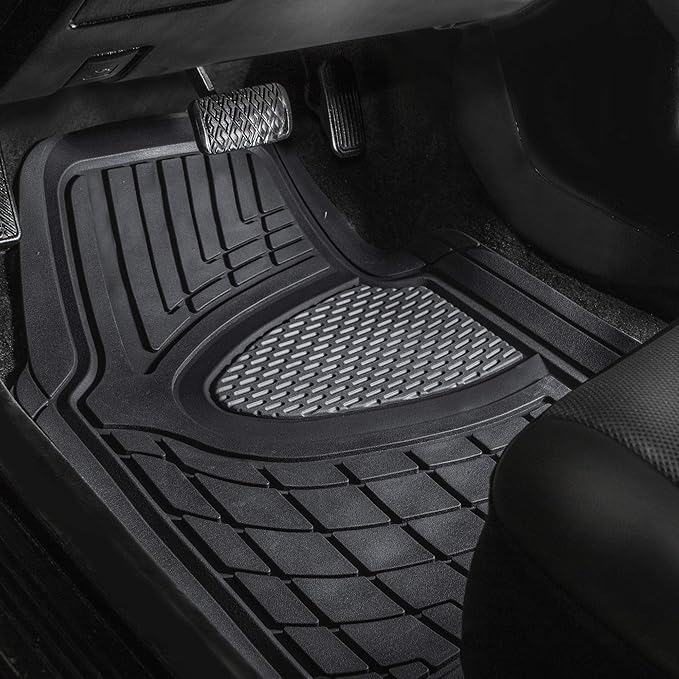 FH Group Premium Liners Tall Channel Trimmable All Weather Rubber Full Set Car Floor Mats (Gray) w. Trimmable All-Season Cargo Liner (Black) - Universal Fit for Cars Trucks and SUVs