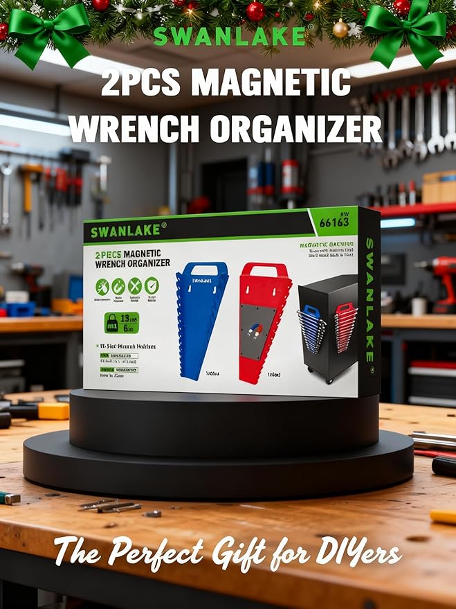 SWANLAKE Magnetic Wrench Organizer Toolbox Holder, 2-Pack SAE (1/4'' to 1-1/16''), Metric (6mm to 27mm) Ratchet Wrench Organi