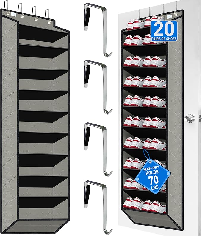 [Improve Over The Door Shoe Organizer, Extra Large 10 Tiers, Over Door Shoe Organizer, Coated Hooks Grip Firmly Without Scrat