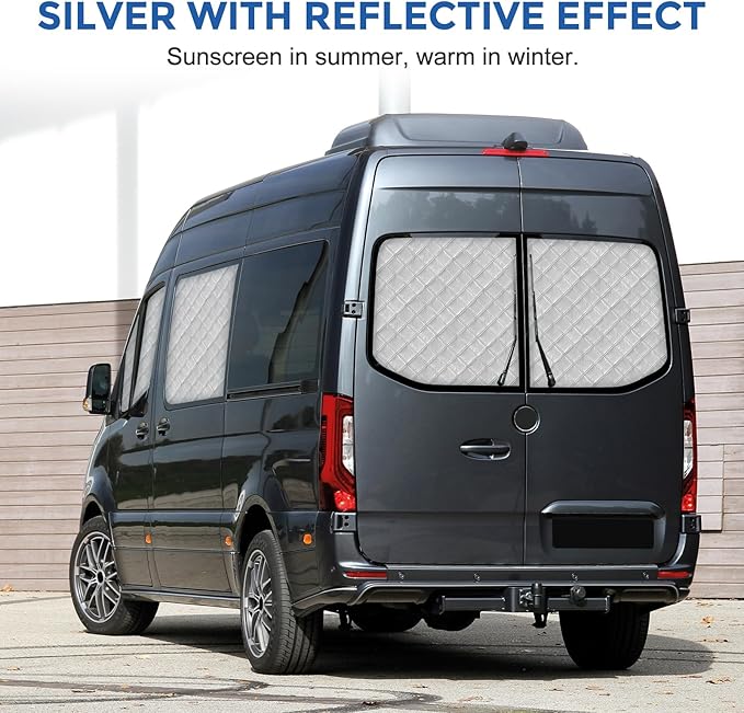 Mercedes Sprinter Sun Shade 7-Piece Set 2006-2019 | Full Cabin Thermal Insulation Kit for LWB Vans | UV Blocker + Privacy Covers (Front/Rear/Side Windows)