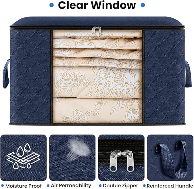 Fab totes Storage Bags,Clothes Blanket Storage Bins Foldable Closet Organizers with Reinforced Handle for Home Dorm Storage a