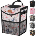 Car Trash Can with Lid, Cute Leakproof Car Trash Garbage Bag Hanging Vehicle Trash Bin Small Portable Automotive Garbage Cans Organizer for Back/Front Seat/Console(2.8 gal,Flamingo Print