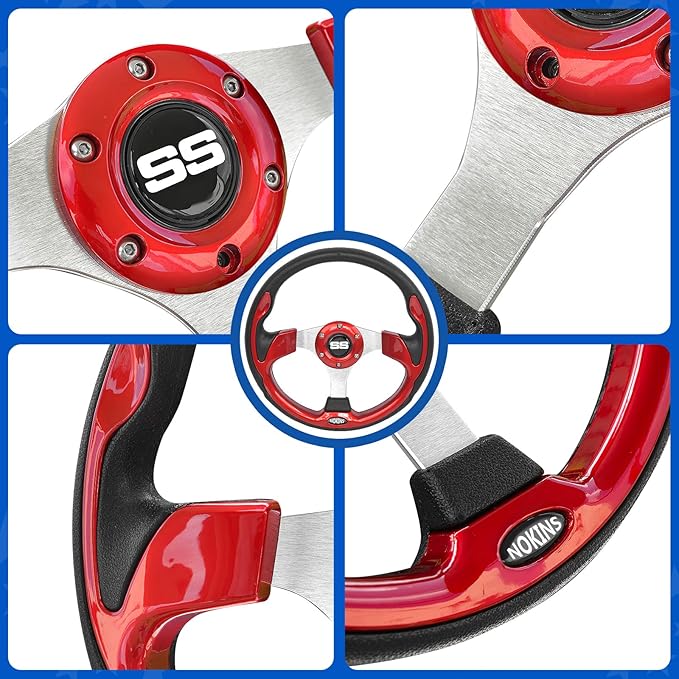 NOKINS 12.5" Universal Golf Cart Steering Wheel, Fit EZGO TXT/RXV/Club Car DS/Precedent/Yamaha, Most Golf Carts (Red)
