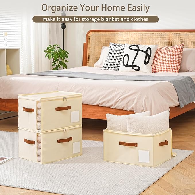 4 Pack Large Storage Bins with Lids,Foldable Closet Organizer with Clear Window,Collapsible Storage Cubes with Handle,Fabric 