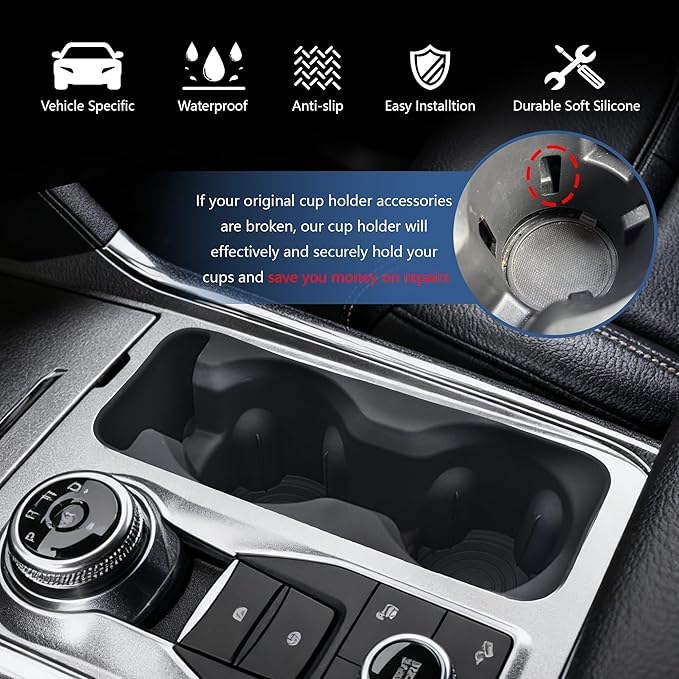Cup Holder Inserts for Ford Explorer 2020-2024 Accessories, Non-Slip Silicone Center Console Protector Organizer to Prevent Spills & Scratches for Explorer Interior Accessories