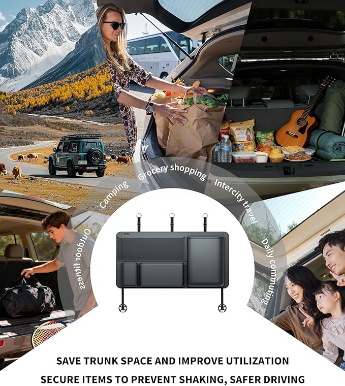 PU Leather Hanging Trunk Organizer - Sturdy Non-Sagging Car Trunk Organizer for SUV Sedan Truck - Waterproof Easy Clean