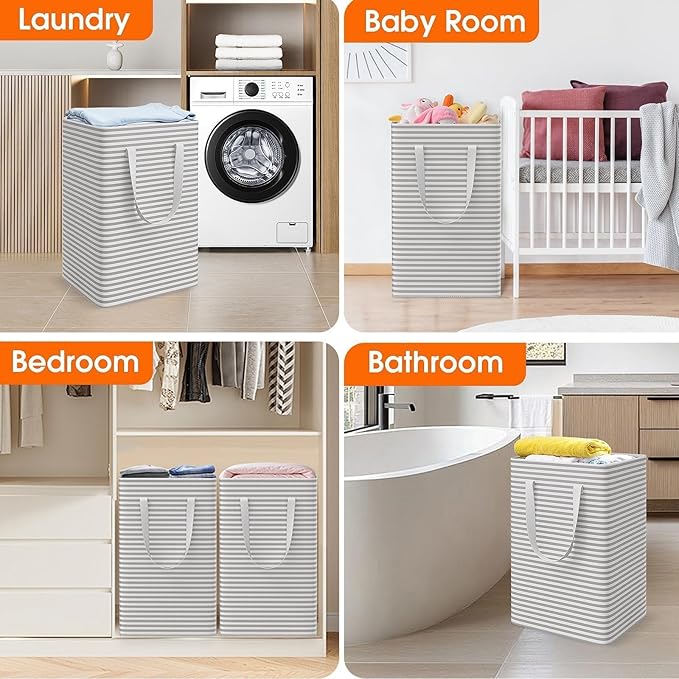 3 Pack Laundry Basket, Waterproof & Freestanding Large Laundry Hamper, Collapsible Clothes Hampers with Easy Carry Long & Rei