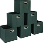 Household Essentials Foldable Fabric Storage Cubes 6-Pack – 11x11x11 Stackable Non-Woven Bins with Chipboard Sides & Grommet 