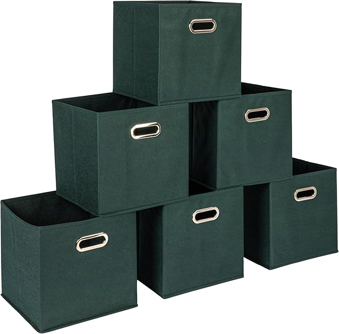 Household Essentials Foldable Fabric Storage Cubes 6-Pack – 11x11x11 Stackable Non-Woven Bins with Chipboard Sides & Grommet 