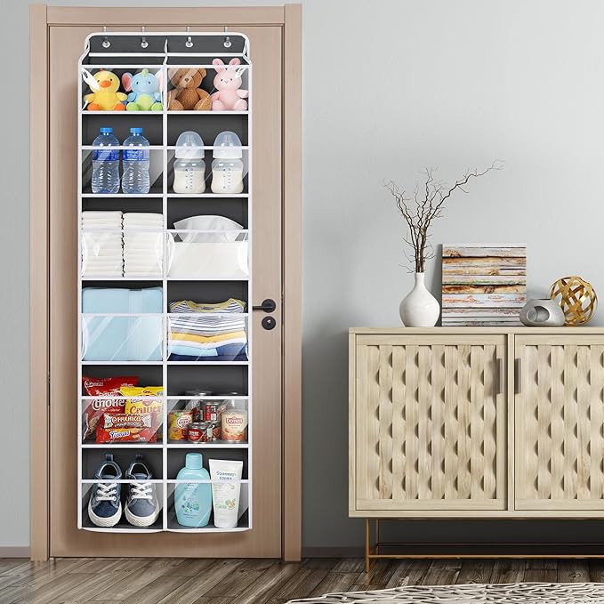 Univivi Over The Door Organizer, 6 Tiers Behind Door Storage with Clear Deep Pockets Hanging Organizer for Closet, Bedroom, N