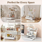 Makeup Organizer Countertop with Drawers & Lid, Skincare Organizer for Vanity, Large Cosmetic Organizer & Display Cases and S