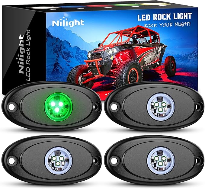 Nilight LED Rock Light Pods Waterproof Under Body Wheel Well Light Exterior Interior Lights for Car Truck Pickups ATV UTV SUV Motorcycle Boat, 4PCS Green