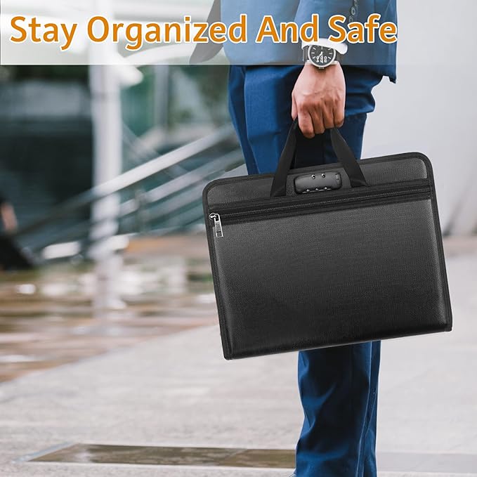 onvvippiv File Organizer Fireproof Expanding Accordion File Folder with Lock Zipper Labels13 Pockets Document Organizer Holde