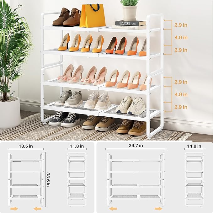 SNTD Shoe Rack - Expandable Shoe Organizer for Closet, Adjustable Metal Shoe Shelf Storage, Stackable Long Shoe Stand Holder 