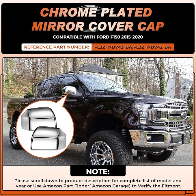 ACLONG Chrome Tow Mirror Cover Caps Left Driver Side & Right Passenger Side Rearview Side Mirror Covers Fit for Ford F150 2015 2016 2017 2018 2019 2020-1 Pair