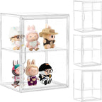 Acrylic Display Case with Removable Shelf, 2 Tier Clear Plastic Stackable Storage Bins with Magnetic Lids, Figure Display Cas