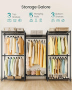 SONGMICS Heavy-Duty Clothes Rack, Garment Rack, Portable Closet, 86.4-Inch Wide Clothing Rack with Adjustable Mesh Shelves an
