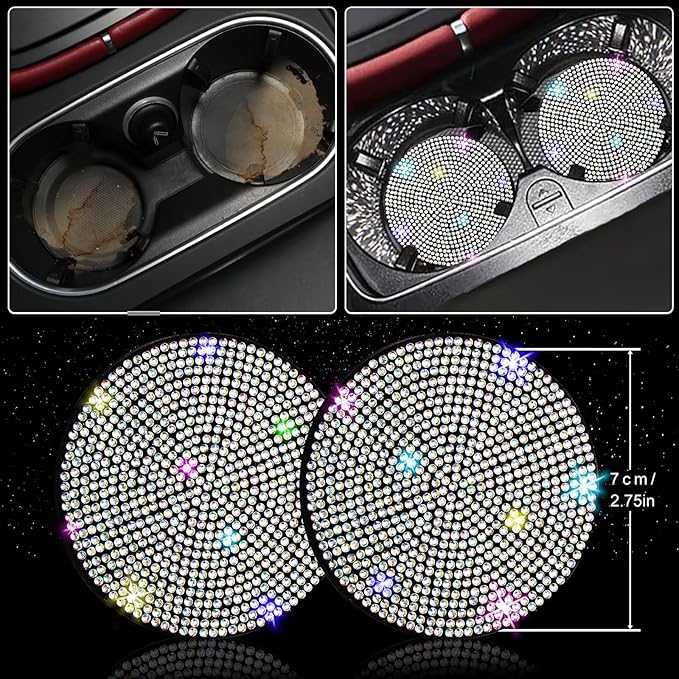 NBTEPEM 30 Pcs Multicolor Bling Car Accessories Set for Women, Steering Wheel Cover Set, Bling Console Cover, Seat Belt Cushion, Shift Knob Cushion, Cup Coaster, Rhinestone Car Hanging Accessories