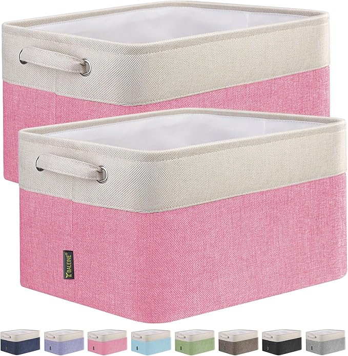 BALEINE 2 Pack Fabric Closet Storage Bins for Shelves, Linen Closet Organizers and Storage, Decorative Baskets for Organizing