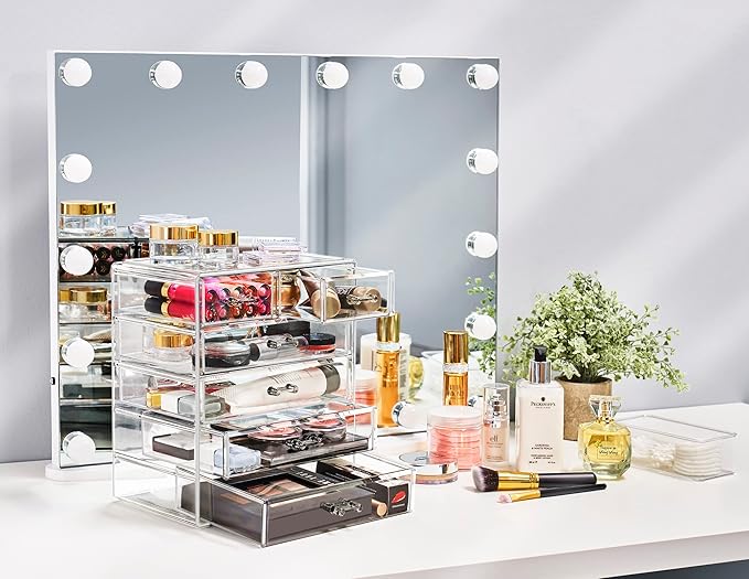 Sorbus Acrylic Makeup Organizer Set, 6-Drawer Vanity & Countertop Cosmetic Storage with Small & Wide Drawers, Clear Makeup St
