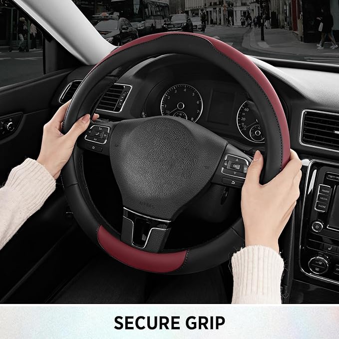 Road Comforts Steering Wheel Cover, Breathable Anti-Slip Leather Steering Wheel Cover, Universal Fit 14.5–15 Inch, Comfortabl