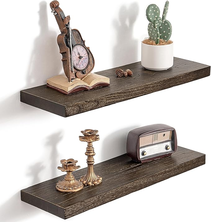 24 Inch Floating Shelves for Wall, 8"D High End Solid Hardwood Shelves for Decor Storage, Rustic Wall Shelves with Invisible 
