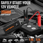 ASPERX Car Jump Starter, 2000A Peak Battery Jump Starter for Up to 7.0L Gas or 5.5L Diesel Engine, 12V Portable Battery