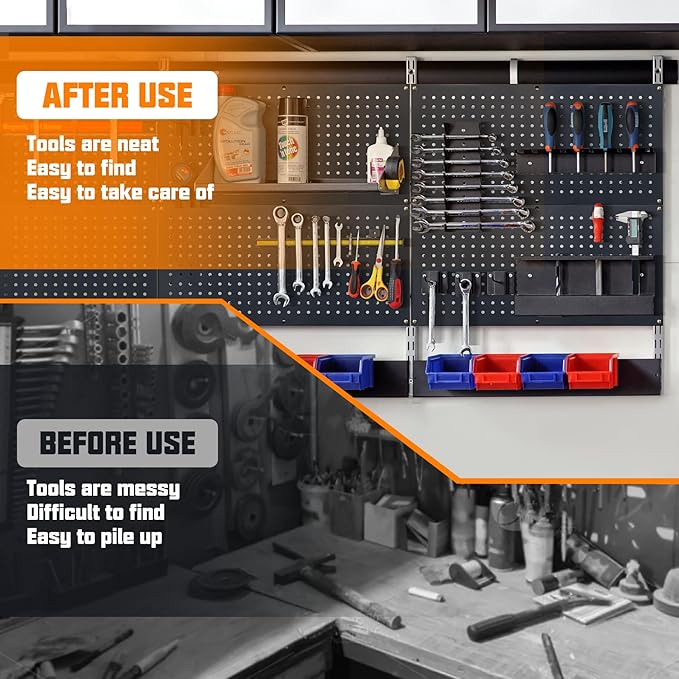 Metal Pegboard Storage System, Garage Wall Organizer, Tool Storage Panels for Workbench (Black 31.5"x15.75"-4PCS)