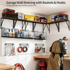 Housolution Garage Shelving Wall Mounted, Heavy-Duty Garage Wall Shelving with Baskets & Hooks Supports up to 154 LBS in Tota