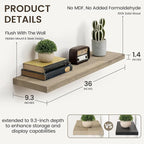 Marsmiles Floating Shelves | 36 Inch Grey Wood Wall Shelves Set of 2 | 9.3 Inch Deep Rustic Reclaimed Wood Shelves for Room W