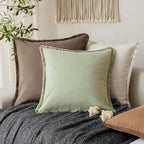 Foindtower Set of 2 Decorative Fringe Throw Pillow Covers Boho Farmhouse Cushion Cover with Tassels Soft Accent Pillowcase fo