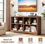 Aheaplus Wooden 8-Cube Storage Organizer with Charging Ports, Modern Cube Bookcase with Base, 3-Tier Floor Standing Open Cubb