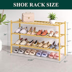 Smiry Bamboo Shoe Rack for Closet, 3 Tier Long Wooden Stackable Shoe Organizer, Free Standing Shoes Storage Shelf for Entrywa