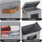 Univivi Storage Bins with Lids Collapsible Foldable Closet Storage Boxes for Clothes [3-Pack] Containers boxes with Handles C