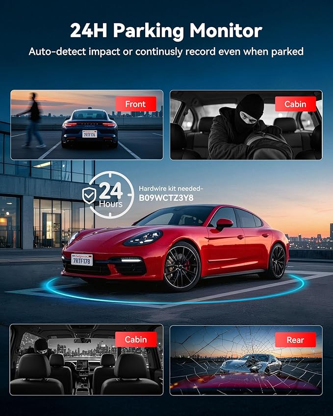REDTIGER F17 Plus 4 Channel Dash Cam,STARVIS 2 IMX675, 360° Inside & Outside Recording, 2.7K Front + 1080P Cabin & Rear, 5.8G