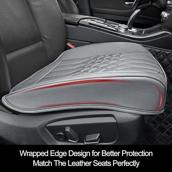1-Pack Leather Front Car Seat Covers - Bottom Car Seat Covers Fully Wrapped, Non-Slip and Waterproof, Fits Most Vehicles Gray