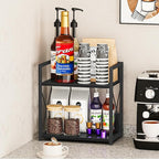 Giikin Countertop Organizer, 2 Tier Coffee Station Organizer for Desktop, Wood Counter Shelf Spice Rack for Kitchen (Black, M