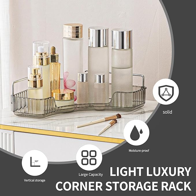 YCIA&DONE Corner Bathroom Counter Organizer, Makeup Organizer for Vanity, Skincare Cosmetic Perfume Tray, Corner Countertop S