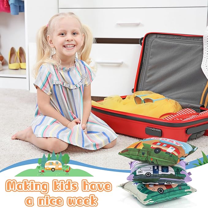 Paterr 7 Pcs Packing Cubes for Travel Kids Day of Week Compression Packing Bags Colorful Luggage Suitcase Organizers Bag for 