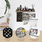 SOLIMINTR Hanging Jewelry Organizer Wall Mount Holder with Rustic Wood Shelf, Ring Display Box, Ear Studs Earring Holder, Rot